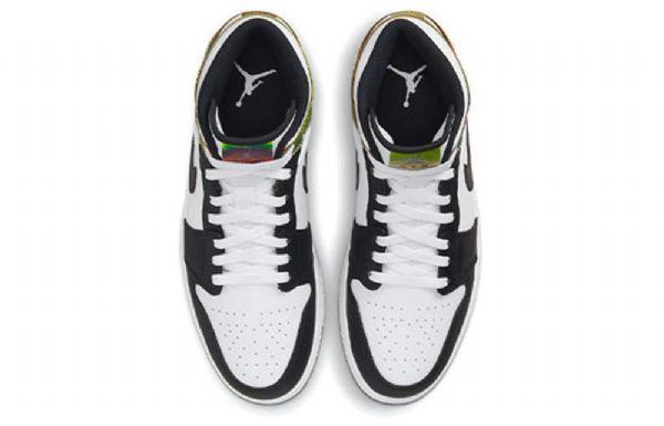Nike Air Jordan 1 Mid Tops Se Retro Basketball Shoes Herre Svarte Hvite