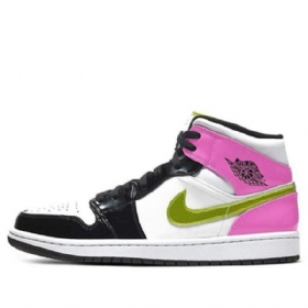 Nike Air Jordan 1 Mid Tops Se Retro Basketball Shoes Herre Svarte Hvite Fuchsia