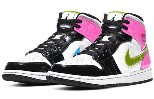 Nike Air Jordan 1 Mid Tops Se Retro Basketball Shoes Herre Svarte Hvite Fuchsia