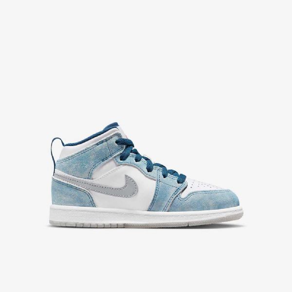 Nike Air Jordan 1 Mid Tops Se Sko Barn Blå Hvite Lyse Grå Rød