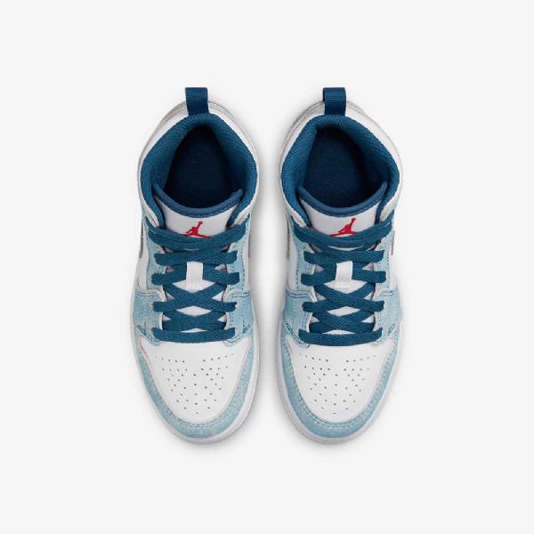Nike Air Jordan 1 Mid Tops Se Sko Barn Blå Hvite Lyse Grå Rød
