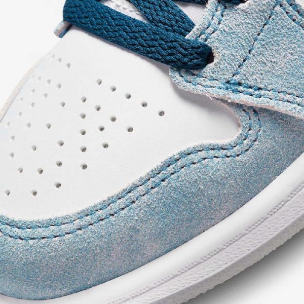 Nike Air Jordan 1 Mid Tops Se Sko Barn Blå Hvite Lyse Grå Rød