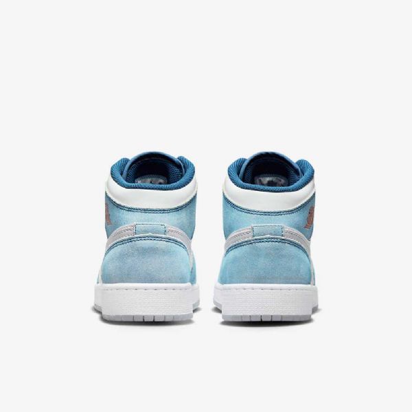 Nike Air Jordan 1 Mid Tops Se Sko Barn Blå Hvite Lyse Grå Rød