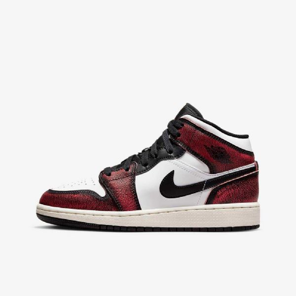Nike Air Jordan 1 Mid Tops Se Sko Barn Svarte Hvite