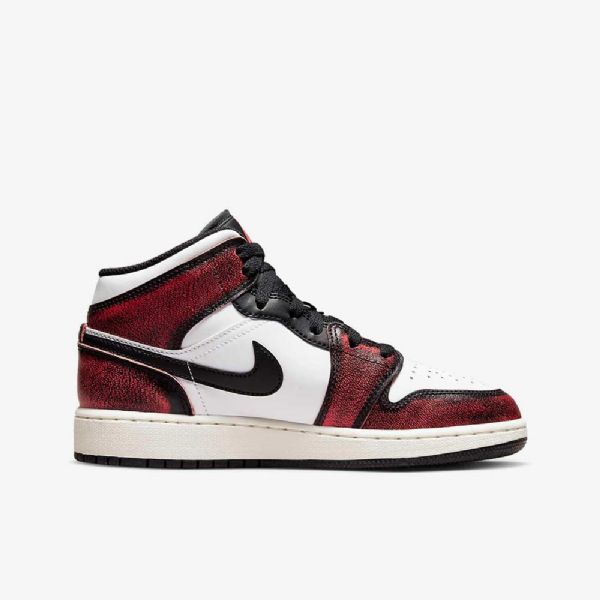 Nike Air Jordan 1 Mid Tops Se Sko Barn Svarte Hvite