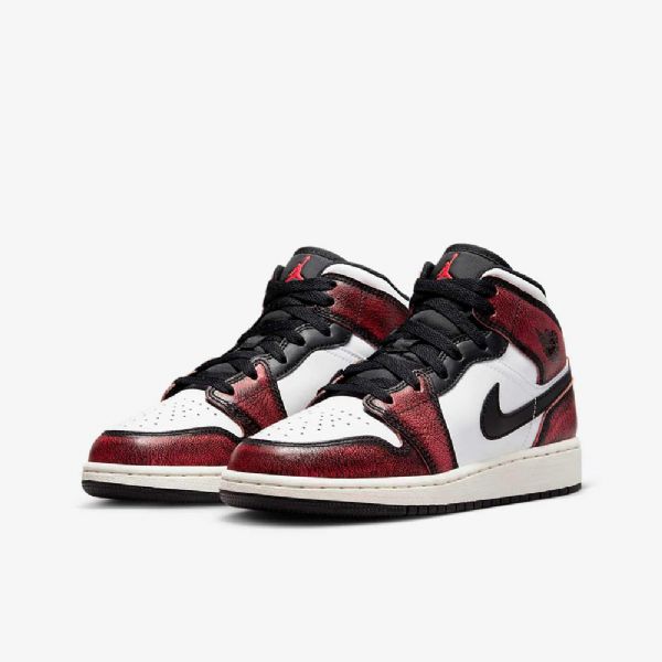 Nike Air Jordan 1 Mid Tops Se Sko Barn Svarte Hvite