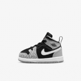 Nike Air Jordan 1 Mid Tops Se Sko Barn Svarte Hvite Lyse Grå Rød
