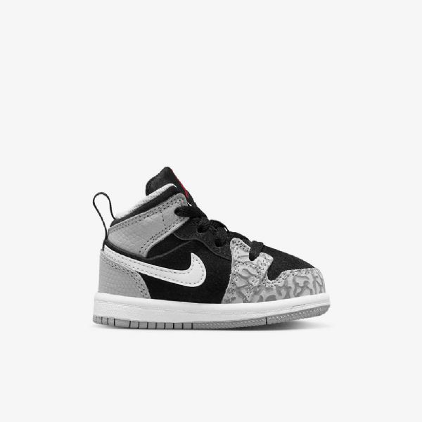 Nike Air Jordan 1 Mid Tops Se Sko Barn Svarte Hvite Lyse Grå Rød