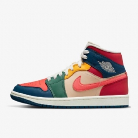 Nike Air Jordan 1 Mid Tops Se Sko Dame Blå Rød