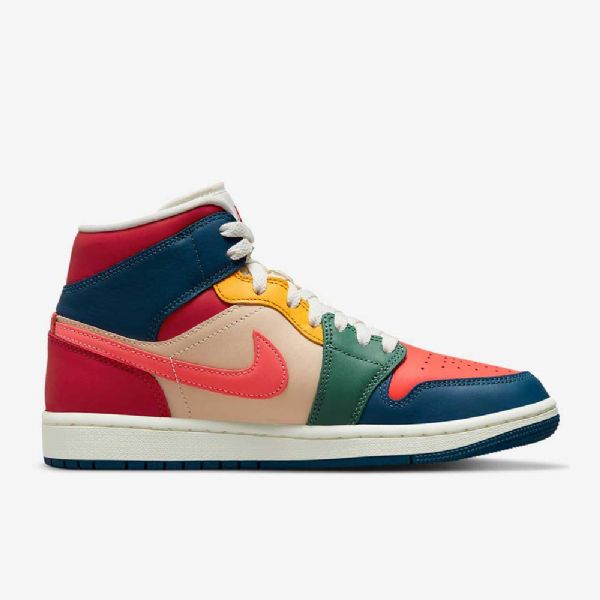 Nike Air Jordan 1 Mid Tops Se Sko Dame Blå Rød