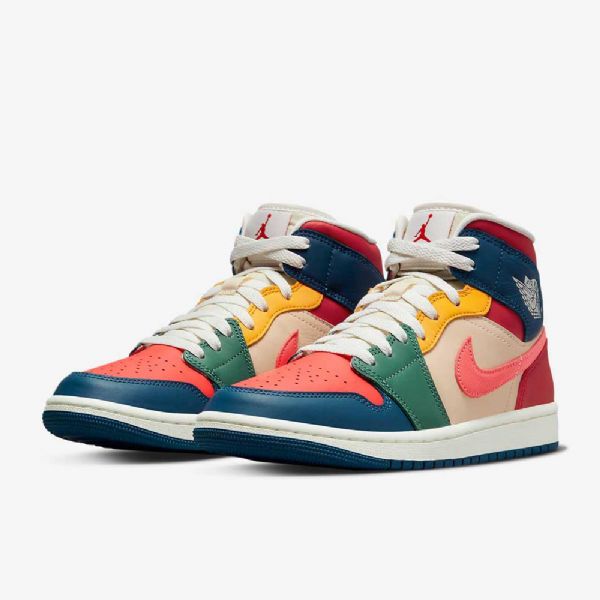 Nike Air Jordan 1 Mid Tops Se Sko Dame Blå Rød