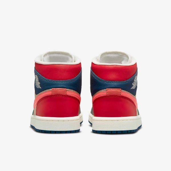 Nike Air Jordan 1 Mid Tops Se Sko Dame Blå Rød