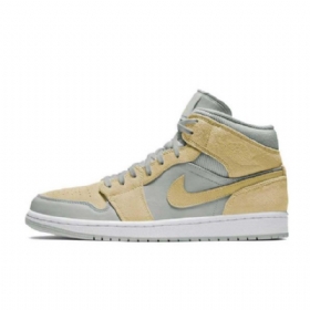 Nike Air Jordan 1 Mid Tops Se Sko Dame Grå Sitron Lyseblå