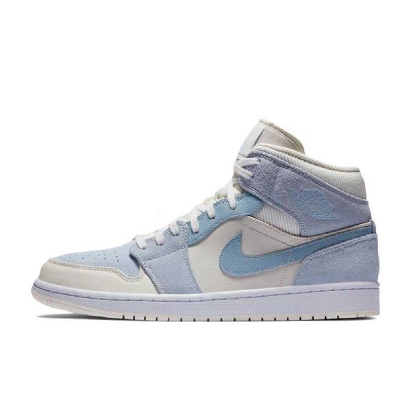 Nike Air Jordan 1 Mid Tops Se Sko Dame Lyse Blå Hvite