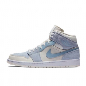 Nike Air Jordan 1 Mid Tops Se Sko Dame Lyse Blå Hvite