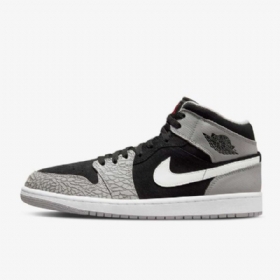Nike Air Jordan 1 Mid Tops Se Sko Dame Svarte Hvite Lyse Grå Rød