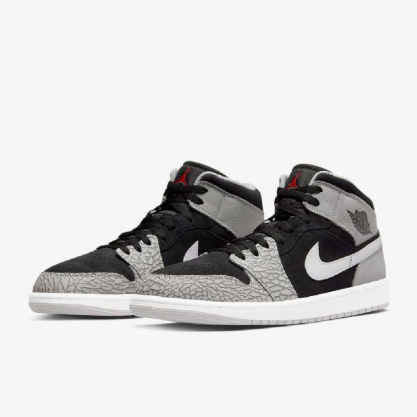 Nike Air Jordan 1 Mid Tops Se Sko Dame Svarte Hvite Lyse Grå Rød