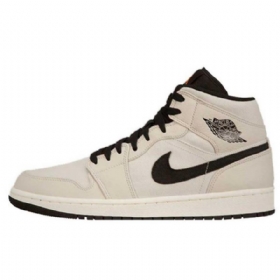 Nike Air Jordan 1 Mid Tops Se Sko Herre Beige Svarte