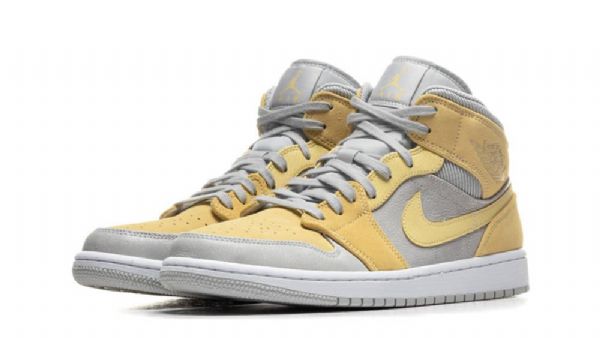 Nike Air Jordan 1 Mid Tops Se Sko Herre Grå Sitron Lyseblå