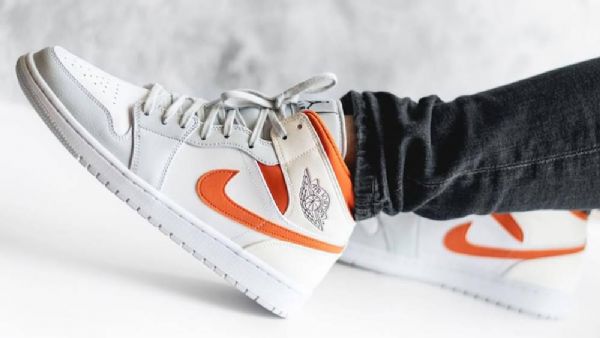 Nike Air Jordan 1 Mid Tops Se Starfish Sko Herre Hvite Oransje