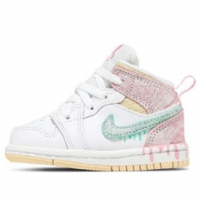 Nike Air Jordan 1 Mid Tops Se Td Retro Basketball Shoes Barn Hvite Rosa