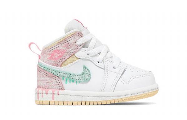 Nike Air Jordan 1 Mid Tops Se Td Retro Basketball Shoes Barn Hvite Rosa