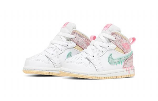 Nike Air Jordan 1 Mid Tops Se Td Retro Basketball Shoes Barn Hvite Rosa