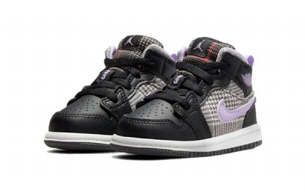 Nike Air Jordan 1 Mid Tops Se Td Retro Basketball Shoes Barn Svarte
