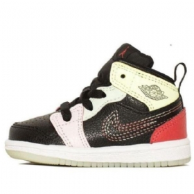 Nike Air Jordan 1 Mid Tops Se Td Retro Basketball Shoes Barn Svarte Grønn Rød