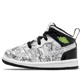 Nike Air Jordan 1 Mid Tops Se Td Retro Basketball Shoes Barn Svarte Hvite