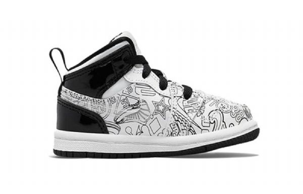 Nike Air Jordan 1 Mid Tops Se Td Retro Basketball Shoes Barn Svarte Hvite