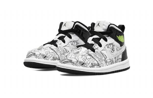 Nike Air Jordan 1 Mid Tops Se Td Retro Basketball Shoes Barn Svarte Hvite
