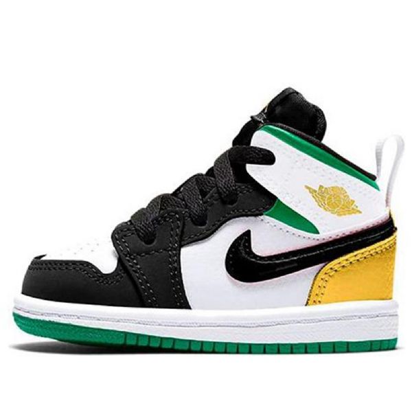 Nike Air Jordan 1 Mid Tops Se Td Retro Basketball Shoes Barn Svarte Hvite Brune