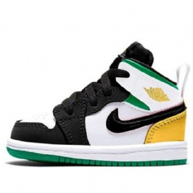 Nike Air Jordan 1 Mid Tops Se Td Retro Basketball Shoes Barn Svarte Hvite Brune