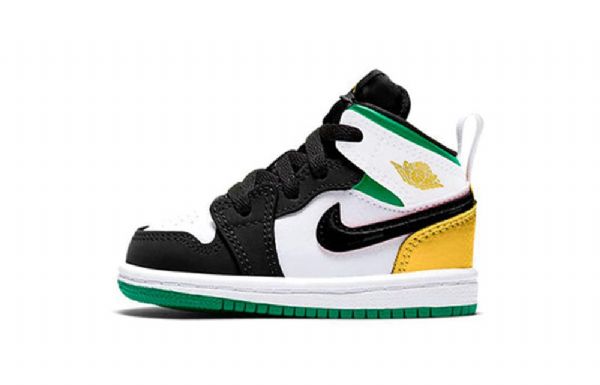 Nike Air Jordan 1 Mid Tops Se Td Retro Basketball Shoes Barn Svarte Hvite Brune