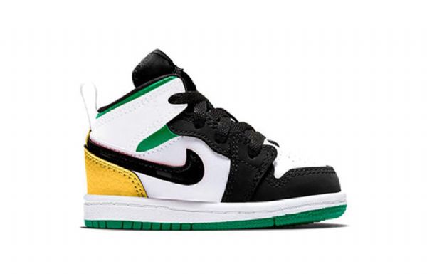 Nike Air Jordan 1 Mid Tops Se Td Retro Basketball Shoes Barn Svarte Hvite Brune