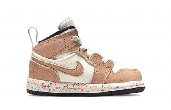 Nike Air Jordan 1 Mid Tops Se Td Sko Barn Khaki Hvite