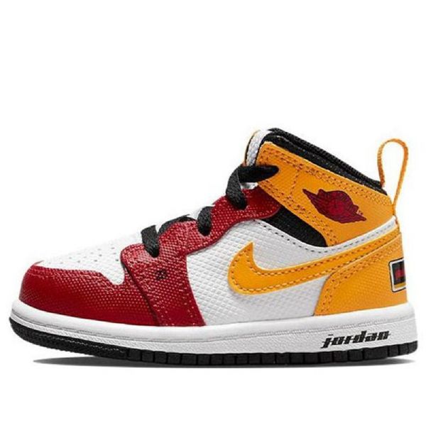 Nike Air Jordan 1 Mid Tops Se Td Sko Barn Rød Gul Hvite