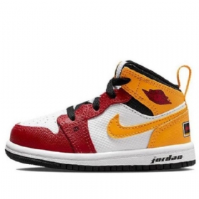 Nike Air Jordan 1 Mid Tops Se Td Sko Barn Rød Gul Hvite