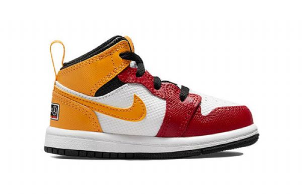 Nike Air Jordan 1 Mid Tops Se Td Sko Barn Rød Gul Hvite