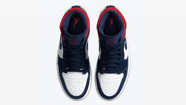 Nike Air Jordan 1 Mid Tops Se Usa Sko Herre Marineblå Hvite