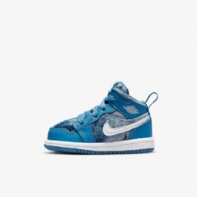Nike Air Jordan 1 Mid Tops Sko Barn Blå Hvite