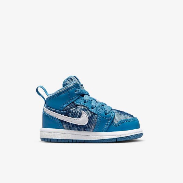 Nike Air Jordan 1 Mid Tops Sko Barn Blå Hvite