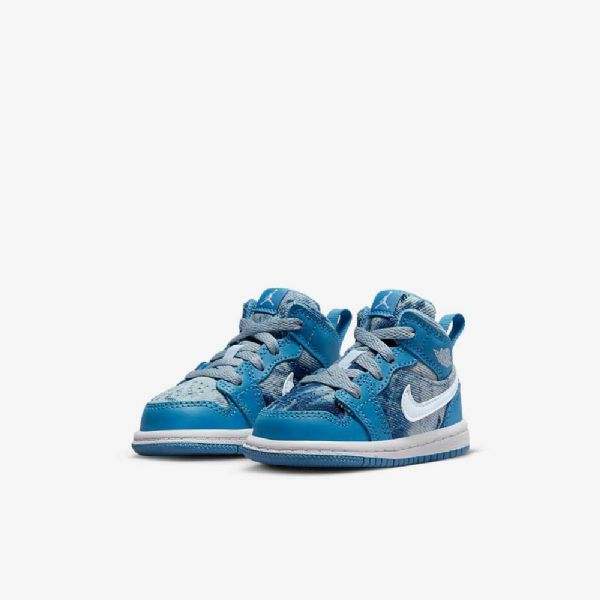 Nike Air Jordan 1 Mid Tops Sko Barn Blå Hvite