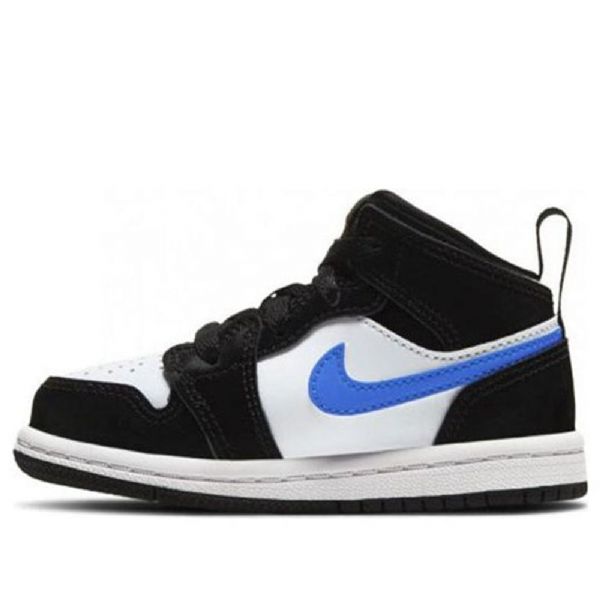 Nike Air Jordan 1 Mid Tops Sko Barn Blå Svarte Hvite