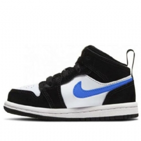 Nike Air Jordan 1 Mid Tops Sko Barn Blå Svarte Hvite
