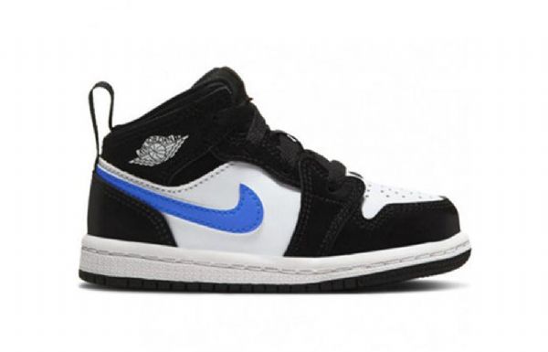 Nike Air Jordan 1 Mid Tops Sko Barn Blå Svarte Hvite