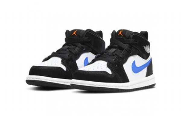Nike Air Jordan 1 Mid Tops Sko Barn Blå Svarte Hvite