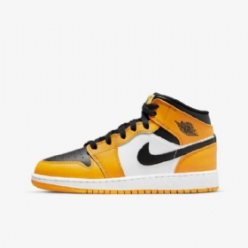 Nike Air Jordan 1 Mid Tops Sko Barn Gul Hvite Svarte