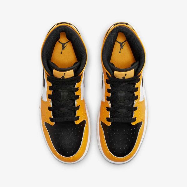 Nike Air Jordan 1 Mid Tops Sko Barn Gul Hvite Svarte